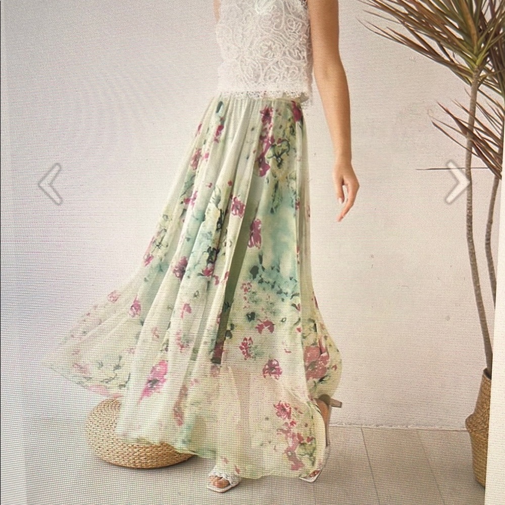 Chicwish A-Line Frill lined Maxi Skirt in Floral Lullaby elastic waist NWT
